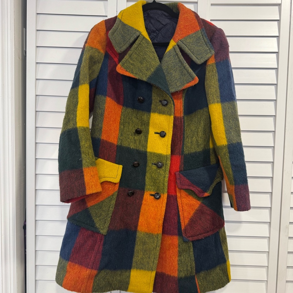 Vintage Colorful Plaid Wool Coat